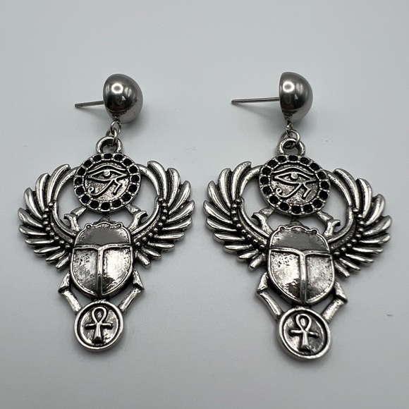 Ancient Egyptian Beetles Spiritual Statement Earrings  -  Eye of Ra Earrings - Picture 1 of 10